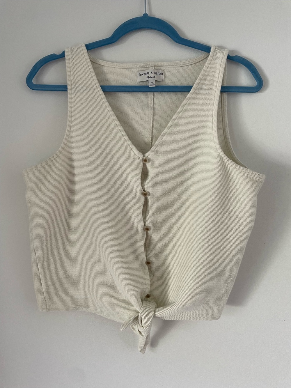 Madewell Cream Knit Button-Front Tie Tank